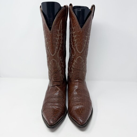 Nocona Brown Leather Western Boots Men's US Size 8 Pull On Made in USA - Picture 2 of 10